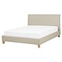 Bed Frame Beige Fabric Upholstery Wooden Legs Eu King Size 5ft3 Slatted With Headboard Minimalistic Scandinavian Style Beliani