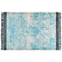 Area Rug Blue And Beige Viscose With Cotton Backing With Fringes 160 X 230 Cm Style Vintage Distressed Pattern