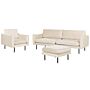 Living Room Set With Ottoman Light Beige Velvet Fabric Black Legs Corner Sofa 3 Seater Armchair Footstool Modern Retro Style Beliani