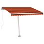 Vidaxl Freestanding Manual Retractable Awning 300x250 Cm Orange/brown