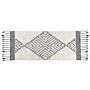 Area Rug White And Black Cotton 80 X 150 Cm Rectangular With Tassels Geometric Pattern Handwoven