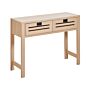 Console Table Light Wood Manufactured Wood 2 Drawers Black Handles Living Room