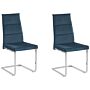 Set Of 2 Dining Chairs Blue Velvet Upholstered Cantilever Silver Legs Armless