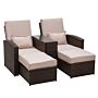 Outsunny Outdoor Garden Rattan Companion Sofa Chair & Stool Lounger Recliner Love Sunbed Daybed Patio Wicker Weave Furniture Set Assembled Brown