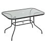 Outsunny Glass Top Garden Table Curved Metal Frame W/ Parasol Hole 4 Legs Outdoor Balcony Sturdy Friends Family Dining Table -grey