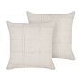 Set Of 2 Decorative Pillows Beige Cotton 45 X 45 Cm Geometric Pattern Boho Design Throw Cushions