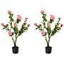 Homcom 2 Pieces Decorative Artificial Plants Camellia Flower With Pot, Fake Plant For Home Decor, 95cm, Pink