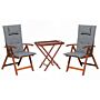 Garden Bistro Set Dark Acacia Wood With Grey Cushions Tea Table 2 Folding Chairs Uv Resistant