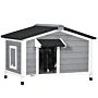 Pawhut Large Wooden Dog Kennel With Openable Top, Asphalt Roof, Windows, Curtain, Removable Tray, Adjustable Legs, Grey