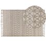 Rug Sand Beige Wool Polyester 200 X 300 Cm Geometric Pattern Tassels