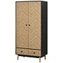 Homcom Modern Wardrobe Cabinet Wood Grain Sticker Surface With Shelf, Hanging Rod And 2 Drawers 90x50x190cm