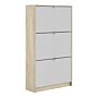 Shoes Shoe Cabinet W. 3 Tilting Doors And 2 Layers Oak Structure White