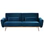 Sofa Bed Navy Blue Velvet 3 Seater Metal Legs Additional Cushions