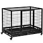 Pawhut 43" Heavy Duty Metal Dog Kennel Pet Cage With Crate Tray And Wheels - Black (large)