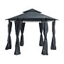 Garden Gazebo Dark Grey Polyester Curtains Black Metal Frame Patio Furniture Uv Resistant