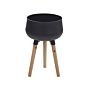 Plant Stand Black Iron Wooden Legs 30 X 30 X 47 Cm Metal Flower Pot Uv Resistant Modern Industrial Standing Planter