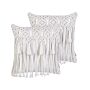 Decorative Cushion Set Of 2 White Cotton Macramé 45 X 45 Cm With Tassels Rope