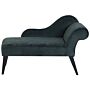 Chaise Lounge Green Velvet Upholstery Dark Wood Legs Right Hand