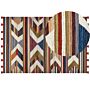 Kilim Area Rug Multicolour Wool And Cotton 200 X 300 Cm Handmade Woven Boho Striped Pattern With Tassels