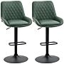 Homcom Retro Bar Stools Set Of 2, Adjustable Kitchen Stool, Upholstered Bar Chairs With Back, Swivel Seat, Green