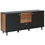 Sideboard Black With Dark Wood Particle Board Cabinet 3 Drawers 2 Doors Living Room Storage Furniture