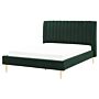 Eu King Size Panel Bed Velvet Green Slatted Base 6ft High Headrest