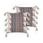 Set Of 2 Decorative Cushions Multicolour Cotton 45 X 45 Cm With Tassels Boho Chevron Pattern