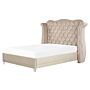 Bed Frame Beige Velvet Eu King Size 5ft3 Slatted Base Button Tufted Headboard Nailhead Trim