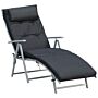 Outsunny Outdoor Patio Sun Lounger Garden Texteline Foldable Reclining Chair Pillow Adjustable Recliner With Cushion - Black