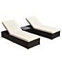 Outsunny 3pc Rattan Sun Lounger Garden Outdoor Wicker Recliner Bed Side Table Set Patio Furniture Dark Coffee