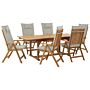 Garden Dining Set Acacia Wood With Taupe Cushions 6 Seater Adjustable Foldable Chairs Outdoor Country Style