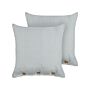 Set Of 2 Decorative Cushions Green And White Striped Pattern 45 X 45 Cm Buttons Modern Décor Accessories