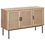 3 Door Sideboard Light Wood Natural Rattan Front 76 X 120 Cm Metal Leg Boho Style Wicker Cabinet