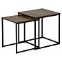 Set Of 2 Coffee Tables Dark Wood Black Frame Large And Small