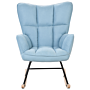 Rocking Chair Blue Polyester Fabric Upholstery Wooden Legs Skates Modern Biscuit Tufting