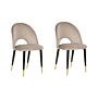 Set Of 2 Dining Chairs Taupe Beige Velvet Upholstery Black Legs Retro Glamour Beliani