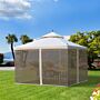 Outsunny 300x300cm Garden Gazebo Double Top Outdoor Canopy Patio Event Party Tent Backyard Sun Shade With Mesh Curtain Beige