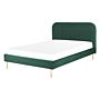 Bed Green Velvet Upholstery Eu Double Size Golden Legs Headboard Slatted Frame 4.6 Ft