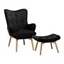 Wingback Chair With Ottoman Black Velvet Fabric Buttoned