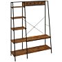 Homcom Hallway Unit, Free Standing Hall Tree W/ 2 Tier Shoe Rack, 5 Hooks, 5 Side Shelves & Steel Frame, Industrial Design, Brown, 117 X 38 X 169cm