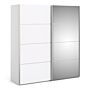 Verona Sliding Wardrobe 180cm In White With White And Mirror Doors With 5 Shelves