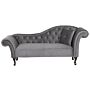 Chaise Lounge Grey Velvet Button Tufted Upholstery Right Hand Rolled Arms With Cushion