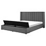 Eu King Size Panel Bed Grey Velvet 5ft3 Slatted Base High Headrest With Storage Bench