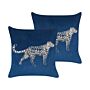 Set Of 2 Navy Blue Decorative Pillows Polyester 45 X 45 Cm Animal Pattern Modern Traditional Cushions