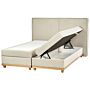 Eu King Size Divan Bed With Storage 6ft Light Beige Upholstery With Bonell Spring Mattress