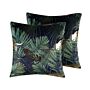 Set Of 2 Decorative Cushions Green Velvet Palm Leaf Floral Pattern 45 X 45 Cm Animal Foil Print