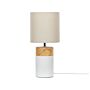 Table Lamp White And Light Wood Ceramic Base 43 Cm Beige Fabric Shade Classic Bedside Table Light