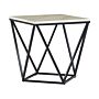 Side End Table Beige Tabletop Black Metal Frame 50 X 50 Cm Square Manufactured Wood Marble Finish Glamorous Design