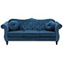 Sofa Blue Velvet 3 Seater Nailhead Trim Button Tufted Throw Pillows Rolled Arms