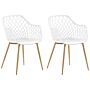 Set Of 2 Dining Chairs White Synthetic Seat Light Wood Metal Legs Open Net Back